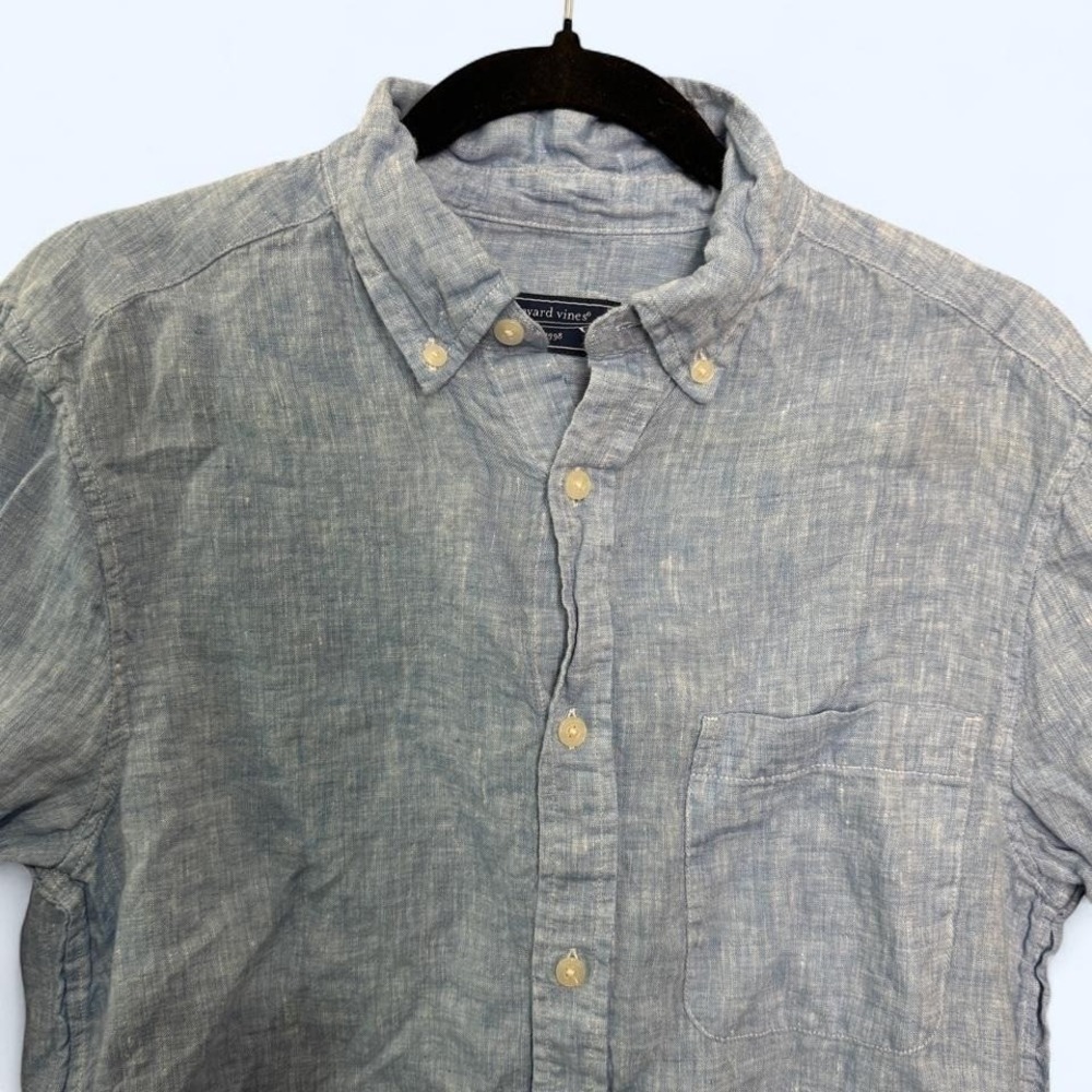 Vineyard Vines 100% Linen Button Front Shirt Light Blue Coastal Grandma Sz S - Picture 5 of 8
